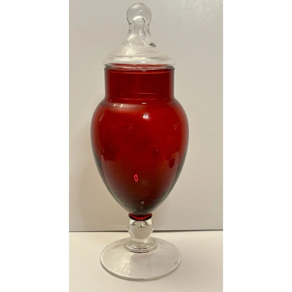 Vintage Anchor Hocking Glass Apothecary Jar with Lid Royal Ruby Red 8 1/4